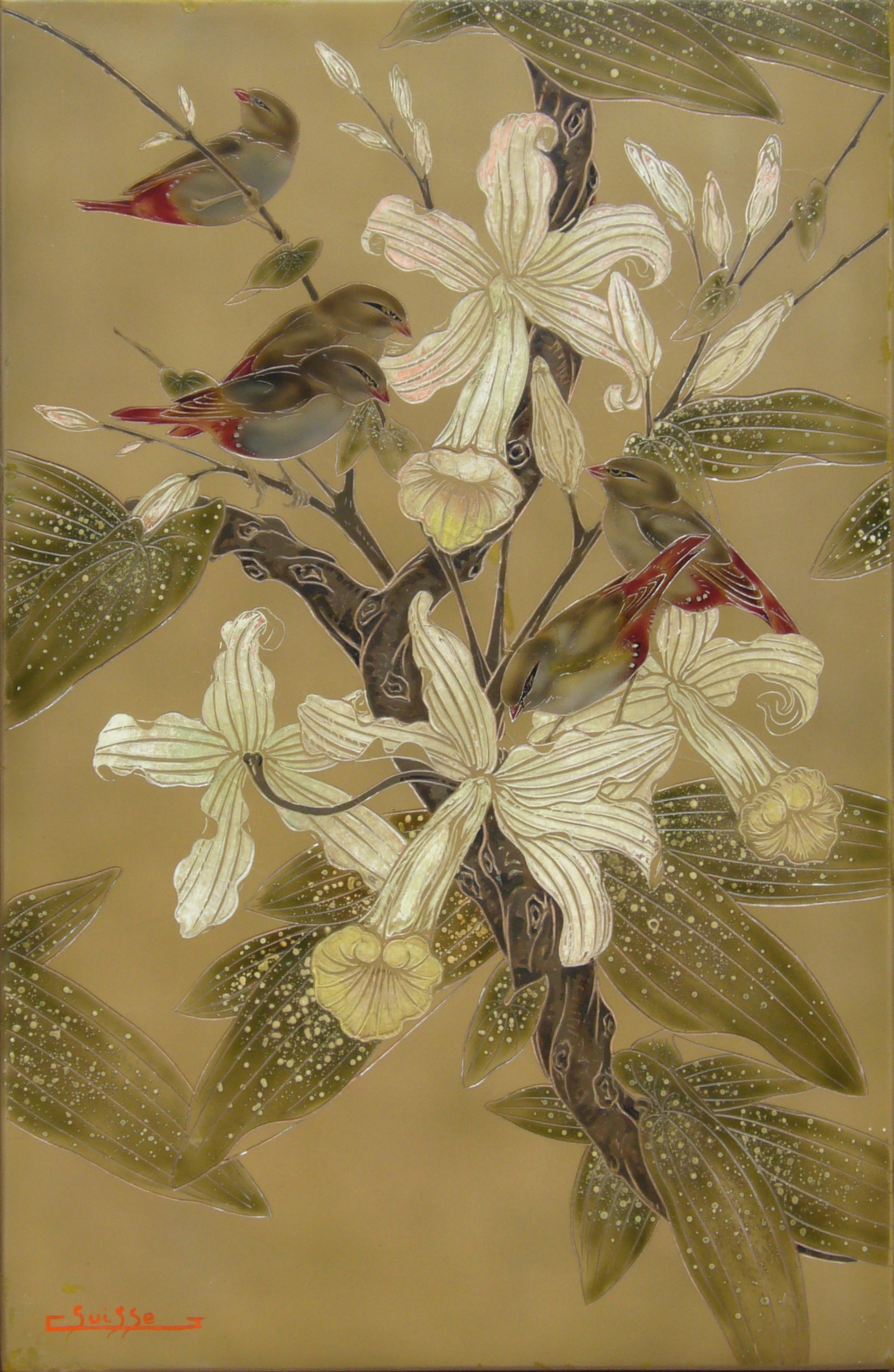 Astrilds dans les fleurs de vanille